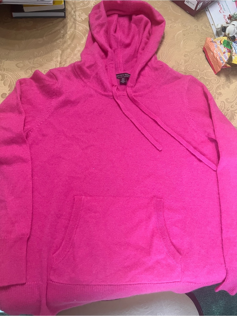 Ladies S Saks Fifth Avenue Pink Cashmere Pullover Hooded Sweater Super Soft